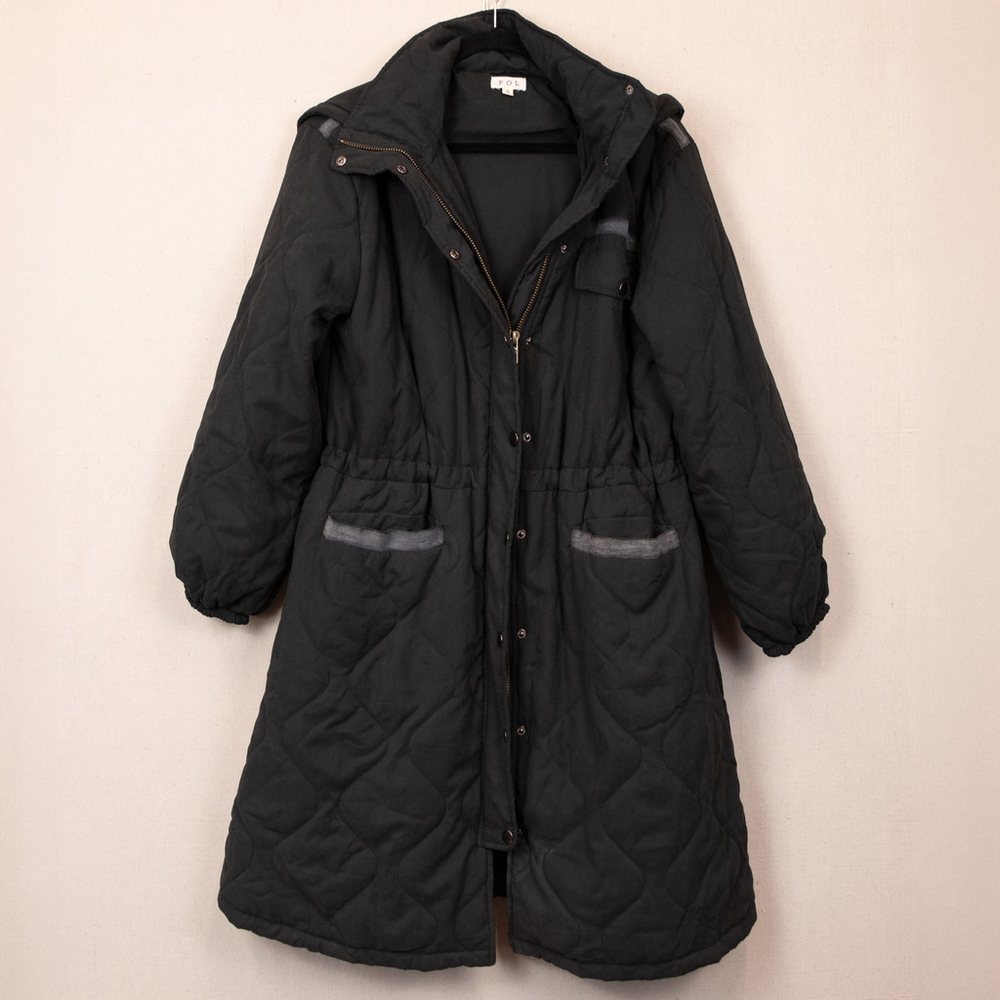 POL quilted puffer black hooded long coat-S
